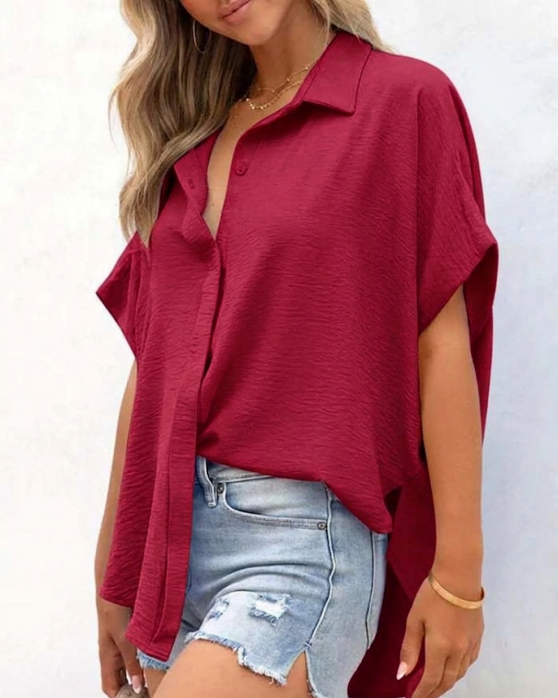 Short Sleeve Solid Color Casual Loose Fit Shirt