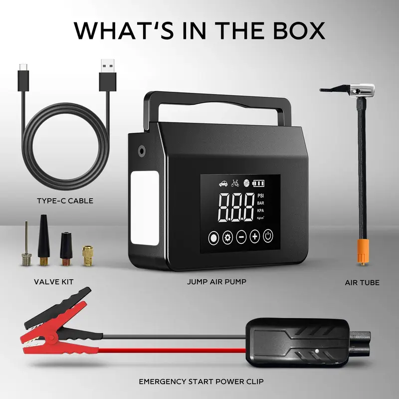 4000A Car Jump Starter with 150PSI Tire Inflator, 15000mAh Portable Power Bank & LED Light, All-in-One Emergency Booster for Cars and Trucks