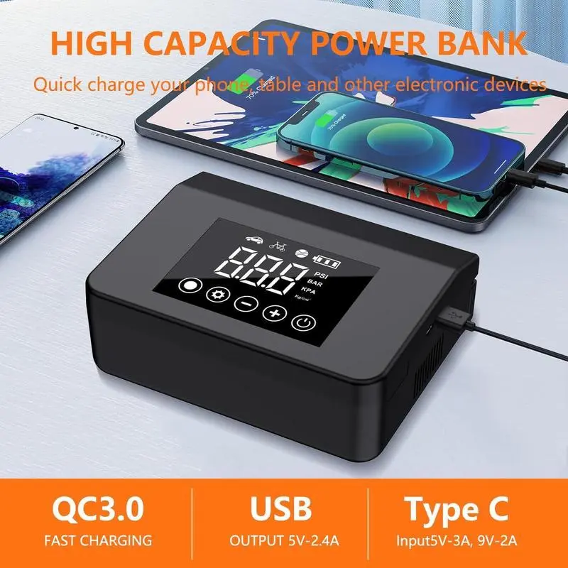 4000A Car Jump Starter with 150PSI Tire Inflator, 15000mAh Portable Power Bank & LED Light, All-in-One Emergency Booster for Cars and Trucks