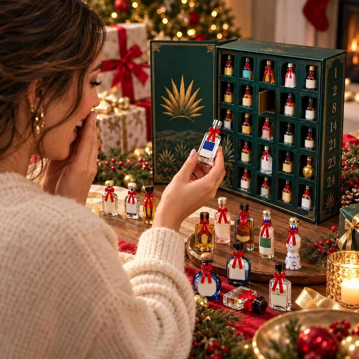 πβ¨24-Day Mini Tequila Bottle Advent Blind Box for Holiday Celebration, Bar Table Decor, Collector Gift & Family Countdown