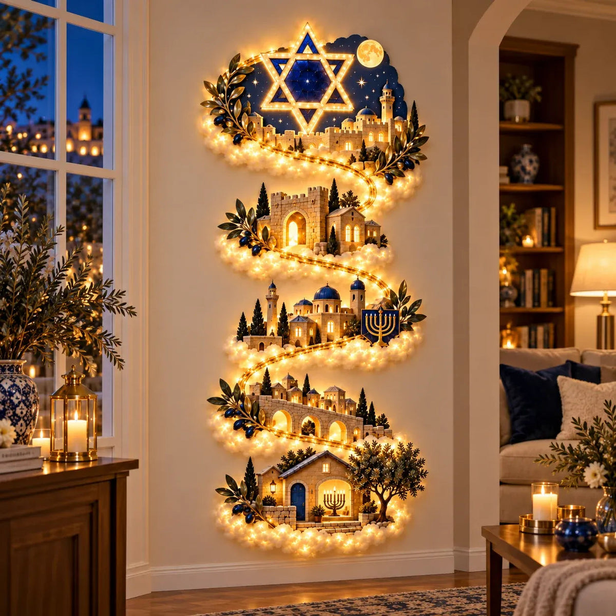 π₯ππ Hanukkah Festival of Lights Wall Decor Collection β 4 Glowing Designs Celebrating Eight Nights of Light β¨