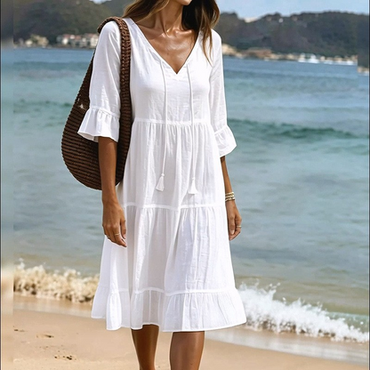 Flared Half Sleeve Tie Waist Dress