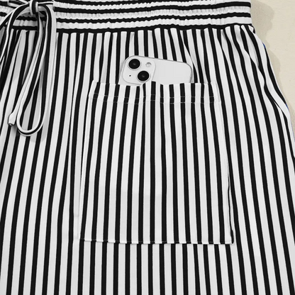 Women's Plus Size Elastic High Waist Wide Leg Pants Striped Casual