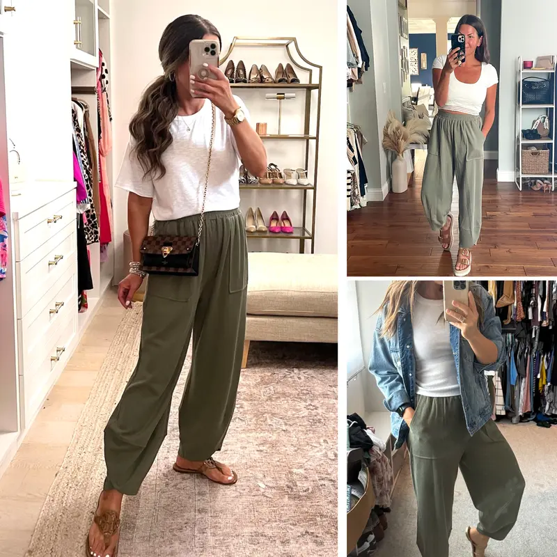 Womens Baggy Wide Leg Pants Casual Elastic Waisted Palazzo Harem Pants with Pockets