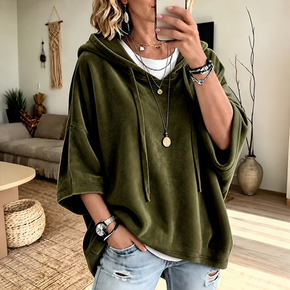 Women's Velour Oversized Hoodie 3/4 Sleeve