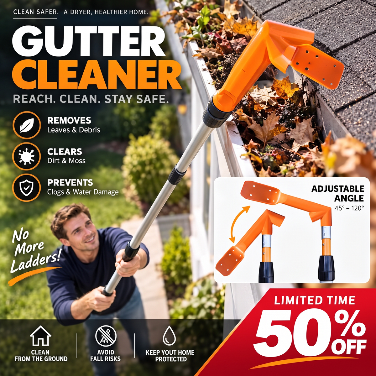 🔧 LIMITED‑TIME 50% OFF! ✨ No-Climb Gutter Cleaning Tool
