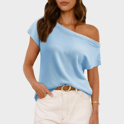Women's Off Shoulder Knit Top Short Sleeve Soft Lightweight Summer