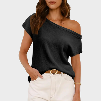 Women's Off Shoulder Knit Top Short Sleeve Soft Lightweight Summer