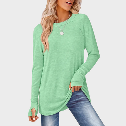 Women's Tunic Top Long Sleeve Round Neck with Thumb Holes