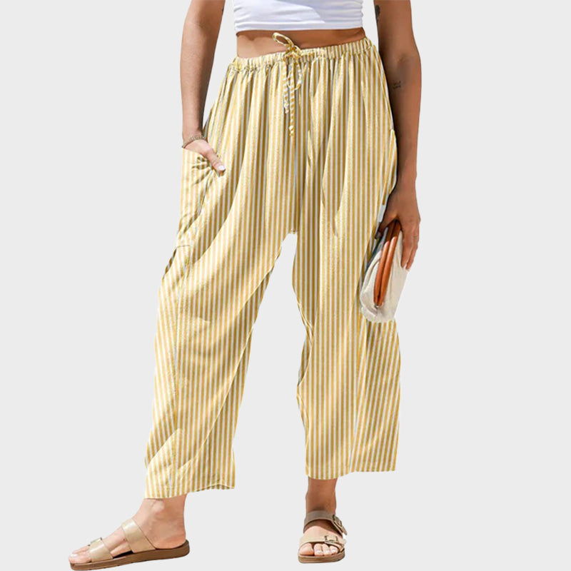 Womens Wide Leg Gingham Striped Plaid Pants