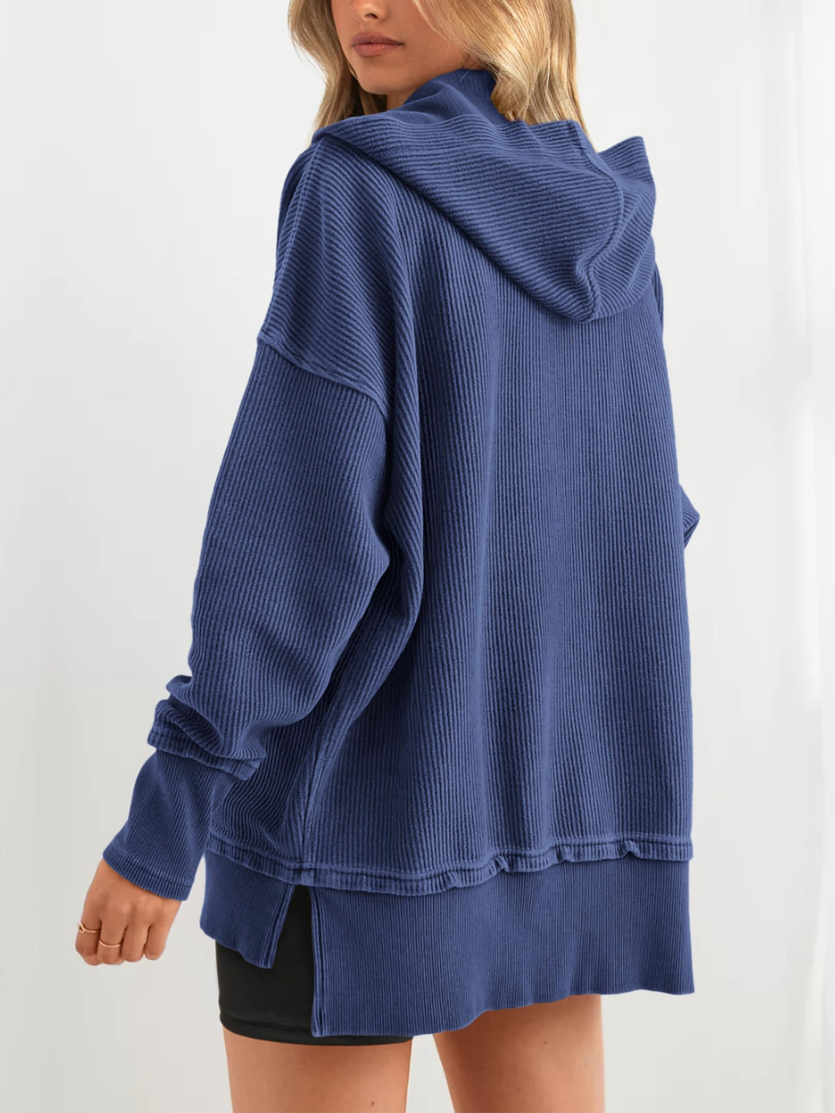 Women's Oversized Long Sleeve Button Up V Neck Hoodie