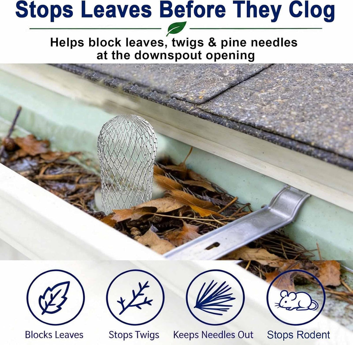 Aluminum Alloy Gutter Guard Filter, Roof Rain Gutter Downspout Strainer, Anti‐Clog Leaf Debris Catcher for Home Drainage System